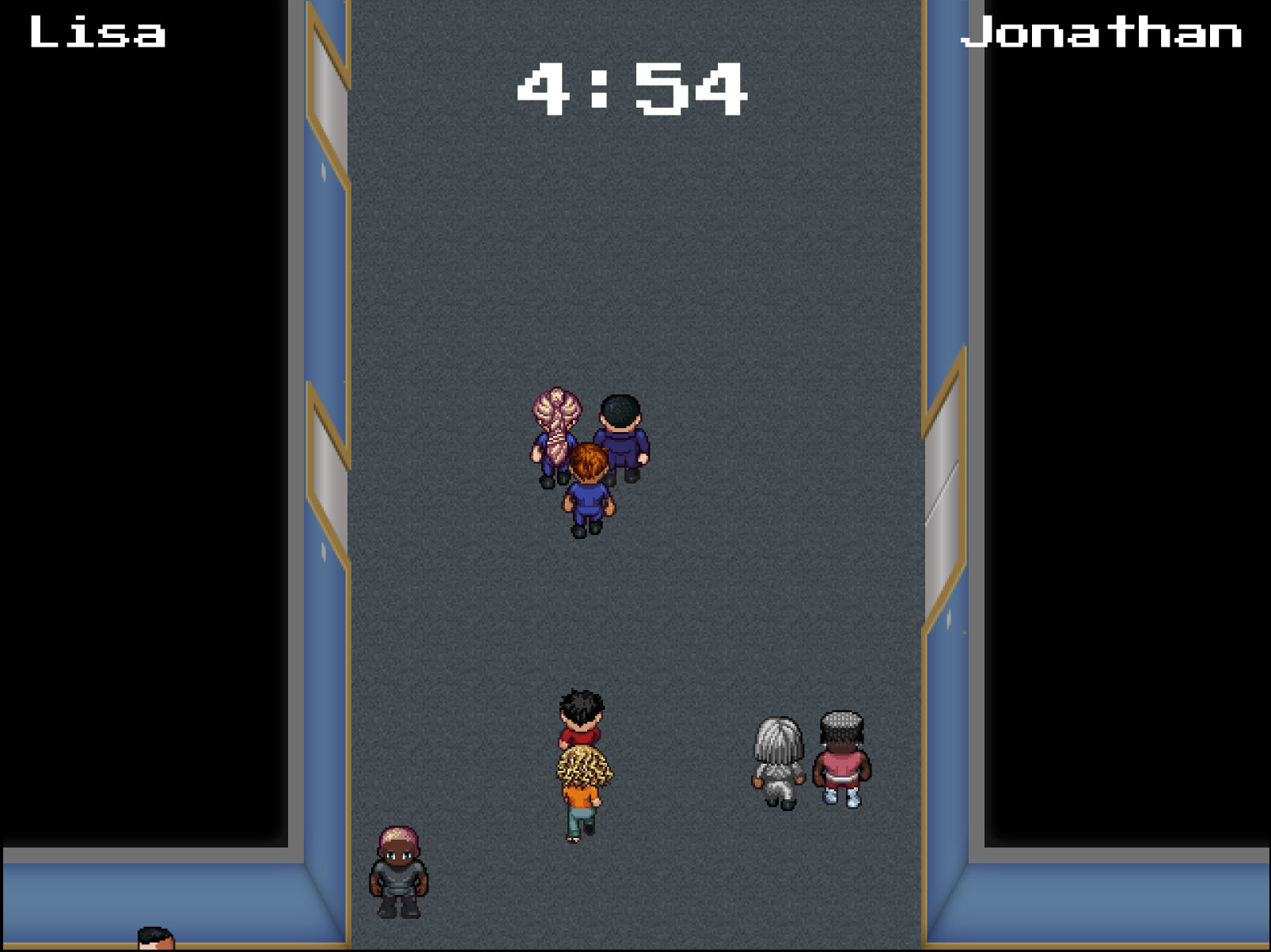 Honeymoon Hustle gameplay showing two players racing through an airport terminal